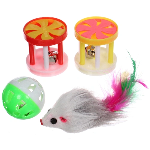 Игрушки в наборе 4шт для кошек МУРОЧКИН, цвет микс, с бубенчиками и мышка_5