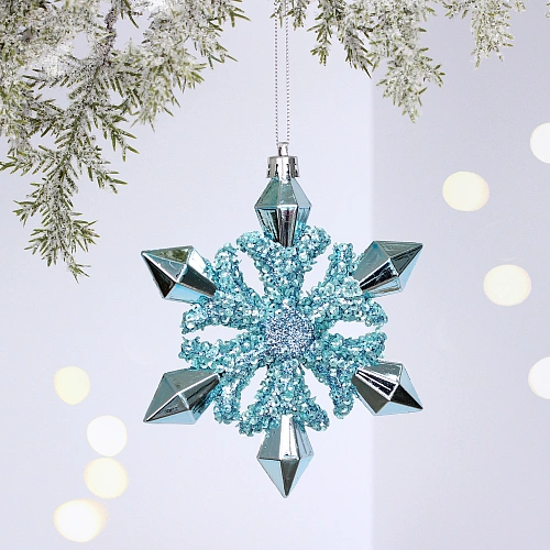 Ёлочная игрушка "Сияющая снежинка" 13*1.5*13.5 см, Голубой