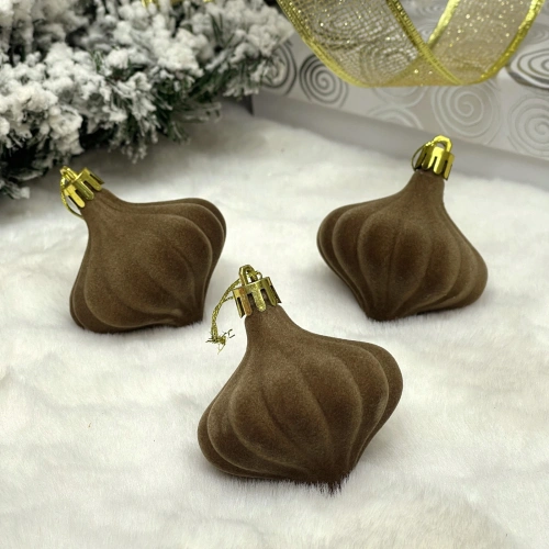 Набор ёлочных украшений VELOUR "Волшебная юла" 6 см (набор 3 шт), Кофейный