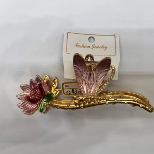 Заколка-краб для волос "PORTOFINO", цветок и бабочка, цвет золото и хром, 11*4см