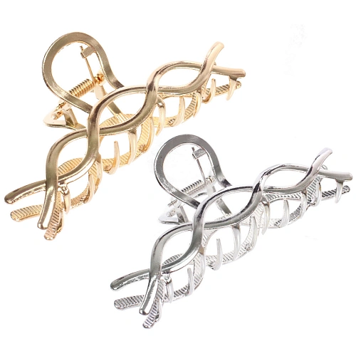 Заколка - краб для волос на блистере "PREMIUM", монако, цвет серебро и золото, 10см