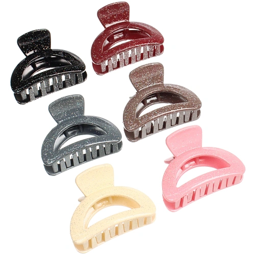 Заколка - краб для волос "AKS - MANTANA", микс 6 цветов, трапеция, 6*3см 