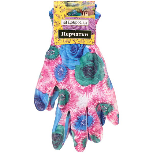Перчатки нейлоновые Фантазия-Дивная роза с нитриловым покрытием полуоблитые 8 р-р ДоброСад_6