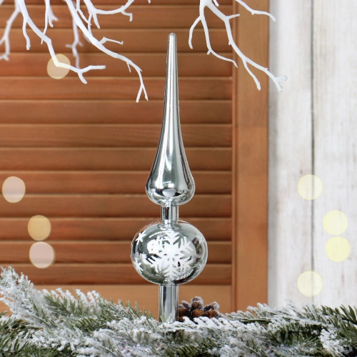 Верхушка на ёлку 23 см "Снежинка", Серебро/белый
