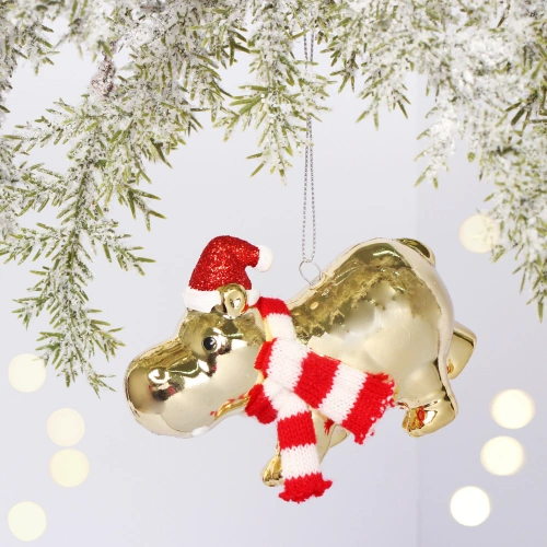 Ёлочная игрушка "Весёлый бегемот" 5*10*8,5 см, Шампань