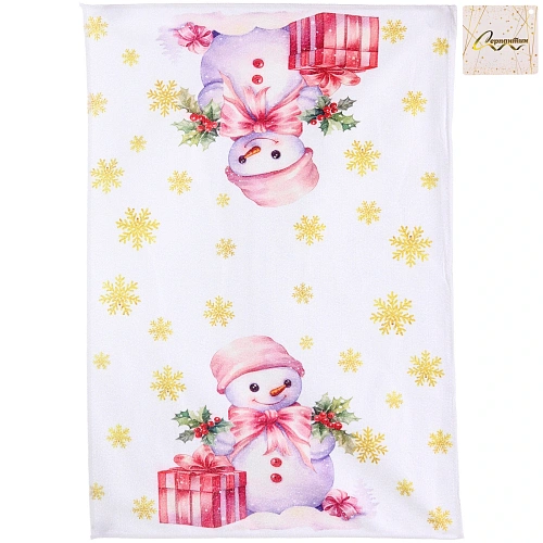Полотенце кухонное "PinkMagic - Снеговик" 40*57 см, микрофибра 200 гр/м2