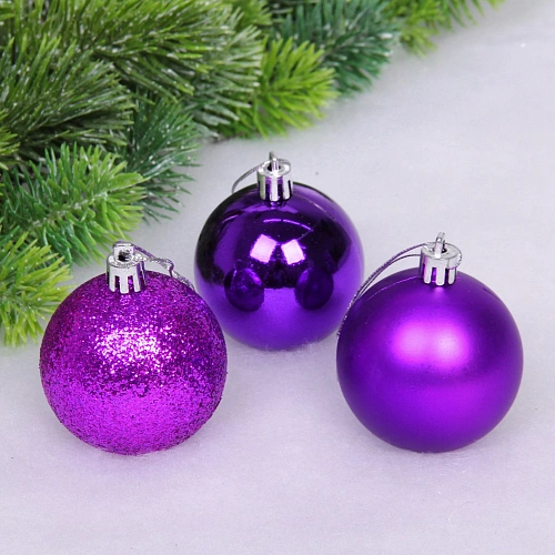 Новогодние шары 6 см (набор 24 шт) Микс фактур, фиолетовый_14