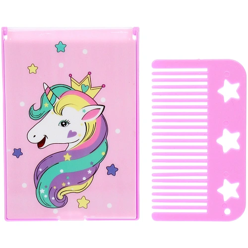 Расческа с зеркалом в наборе детские "МИМИШКИ", единорог, цвет розовый, 11*7,8см 