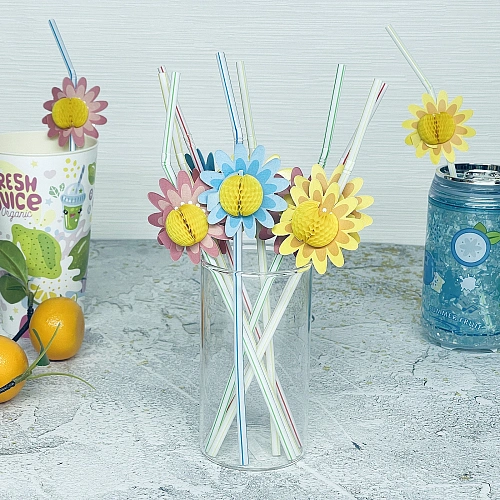 Трубочка для коктейля "Цветущий сад", 24 см, d-5мм (набор 10 шт), микс