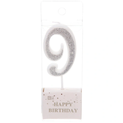 Свеча для торта Цифра Иллюзия "9" 9,5 см, серебро