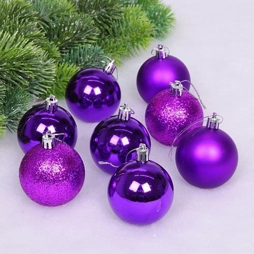 Новогодние шары 6 см (набор 24 шт) "Микс фактур", фиолетовый