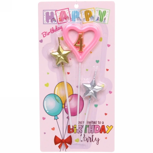 Свечи для торта Цифра Звёздный праздник "4", розовый