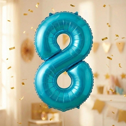 Шар фольгированный 32'/81см "Цифра "8" (голубой)