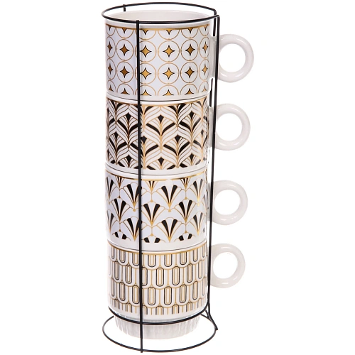 Набор кружек на стойке 280мл Золотой узор, цвет золото с черным_3