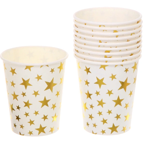 Стакан бумажный 0,2л в наборе 10 шт "Звездное синяие", золото