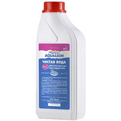 Комплексное средство для дезинфекции воды в бассейне Aqualeon Чистая вода 4 в 1 (флакон,1 л)_2