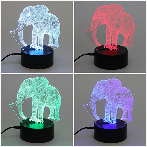 Светильник ночник "3D-Мамонт" на пластиковой подставке, с включателем USB