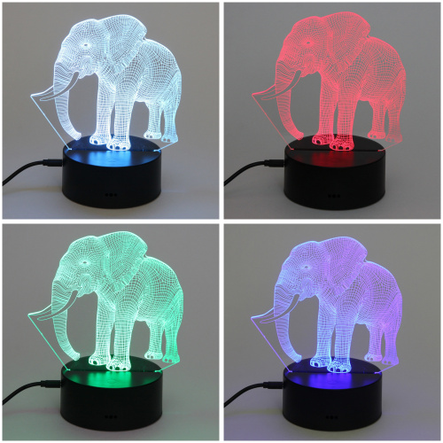 Светильник ночник "3D-Мамонт" на пластиковой подставке, с включателем USB