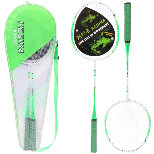 Бадминтон в наборе K-3066, 3 предмета: 2 металлические ракетки 65 см, чехол (цвет: зелёный)