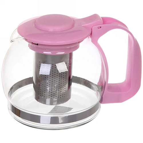 Чайник заварочный стеклянный 1200 мл с металлическим ситом "Mаcarons" розовый Селфи