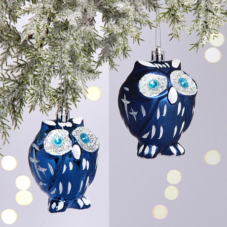 Елочные игрушки "Brilliant Owl" 8 см (набор 2 шт), Сапфир