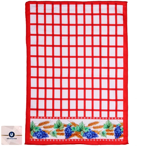 Полотенце кухонное "Клетка - Урожай" 40*57 см, цвет красный, микрофибра 200 гр/м2