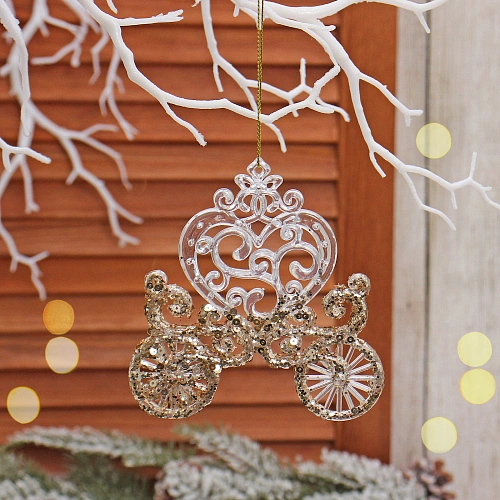 Подвеска "Волшебная карета" 12 см, Белый/Золотой блеск