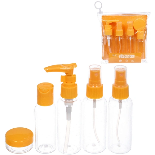 Флаконы дорожные в косметичке 5шт "COMFORT", цвет оранжевый, (60мл*3, 40мл, 10мл)✦