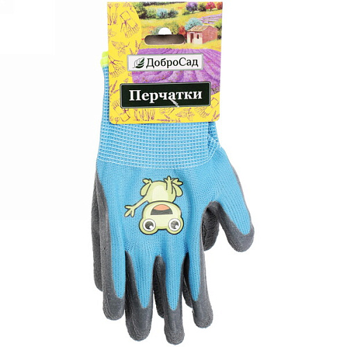 Перчатки нейлоновые детские Little gardener-Лягушонок с полиуретановым покрытием полуоблитые, голубые S р-р ДоброСад_7