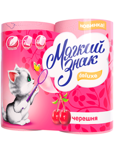 Бумага туалетная МЯГКИЙ ЗНАК  Deluxe 2 сл., 4 рул., Черешня