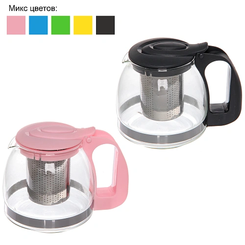 Чайник заварочный стеклянный 700мл "Ассорти", микс цветов