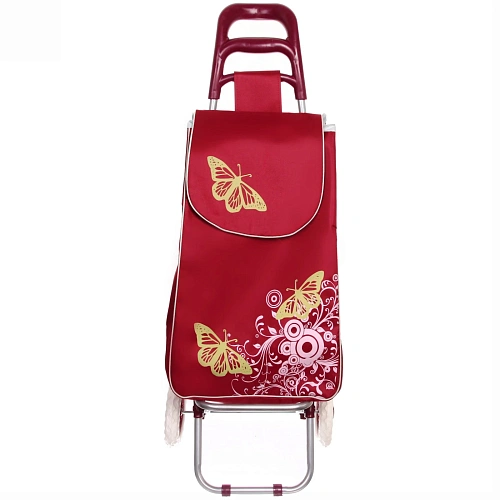 Тележка хозяйственная с сумкой (953330см, колеса 16см, до 30 кг) бабочки бордовая_4