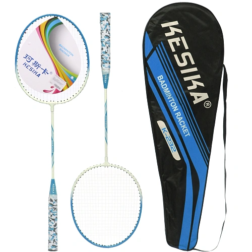 Бадминтон в наборе K-232, 3 предмета 2 металлические ракетки 65 см, чехол,цвет синий,оранжевый_5