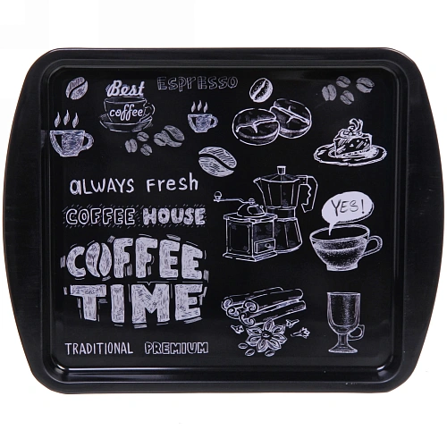 Поднос жестяной "Coffee time" 24,5*19,5см, черный