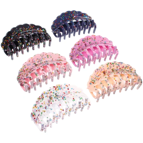 Заколка - краб для волос "AKS - VIENTO", микс 6 цветов, волна, 10*4,5см 