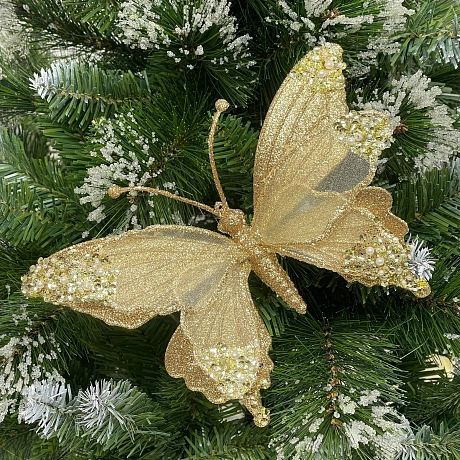 Украшение новогоднее "Бабочка - Изящный полет" 24.5*9*17 см, Шампань