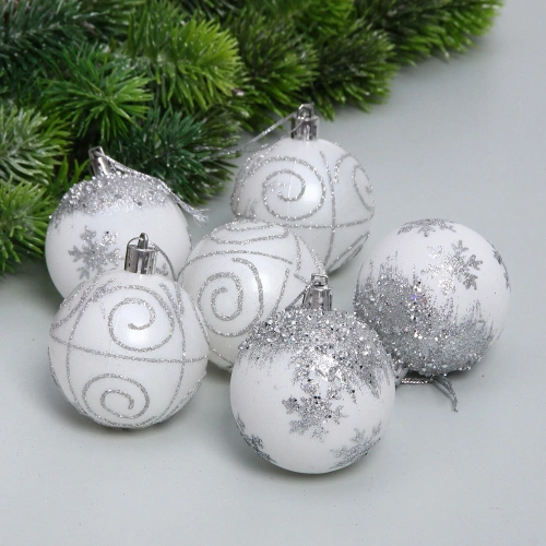 Набор шаров "Снежный тепет" 6 см (в наборе 6 шт), Белый