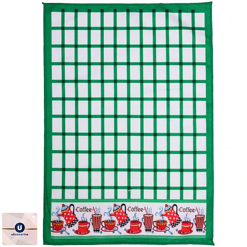 Полотенце кухонное "Клетка - Кофе" 40*57 см, цвет зелёный, микрофибра 200 гр/м2