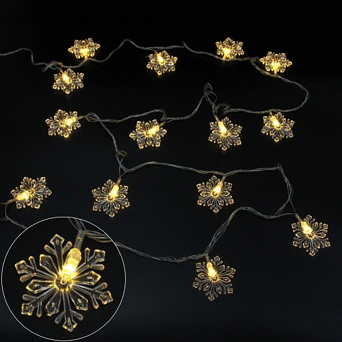 Гирлянда для дома 4,0 м 20 ламп LED с насадками СНЕЖИНКА РЕЗНАЯ, прозрач.пров., 1 реж.,IP-20 Теплый белый (возможность соединения)