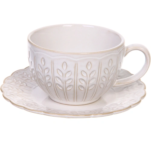 Чайная пара "Верона" (кружка 230мл, блюдце) веточка бежевая